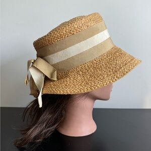 Betmar Vintage Straw Hat Grosgrain Ribbon and Bow Crown